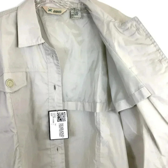 Women's Haband Short Trench L Windbreaker Chore Coat Beige Sash Belt Button-Up - Picture 9 of 15